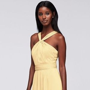 David's Bridal Yellow Y-Neck Mesh bridesmaid dress